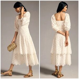 NWT Anthropologie Maeve Square-Neck Tiered Lace Dress